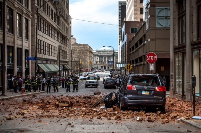 Building Falls to The Street in Cleveland
