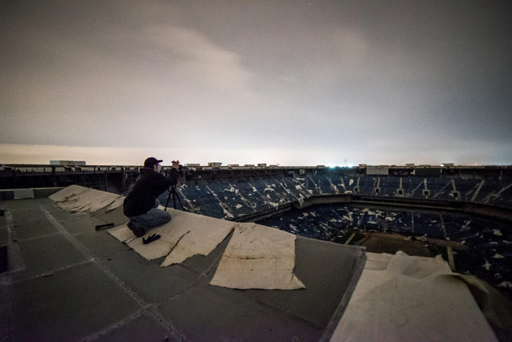 abandoned silverdome stadium in pontiac michigan on top of jumbotron