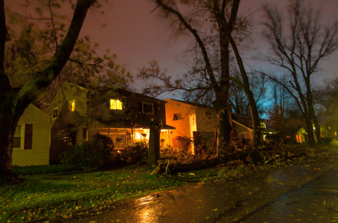 Hurricane Sandy sweeping through blowing up transformers.
