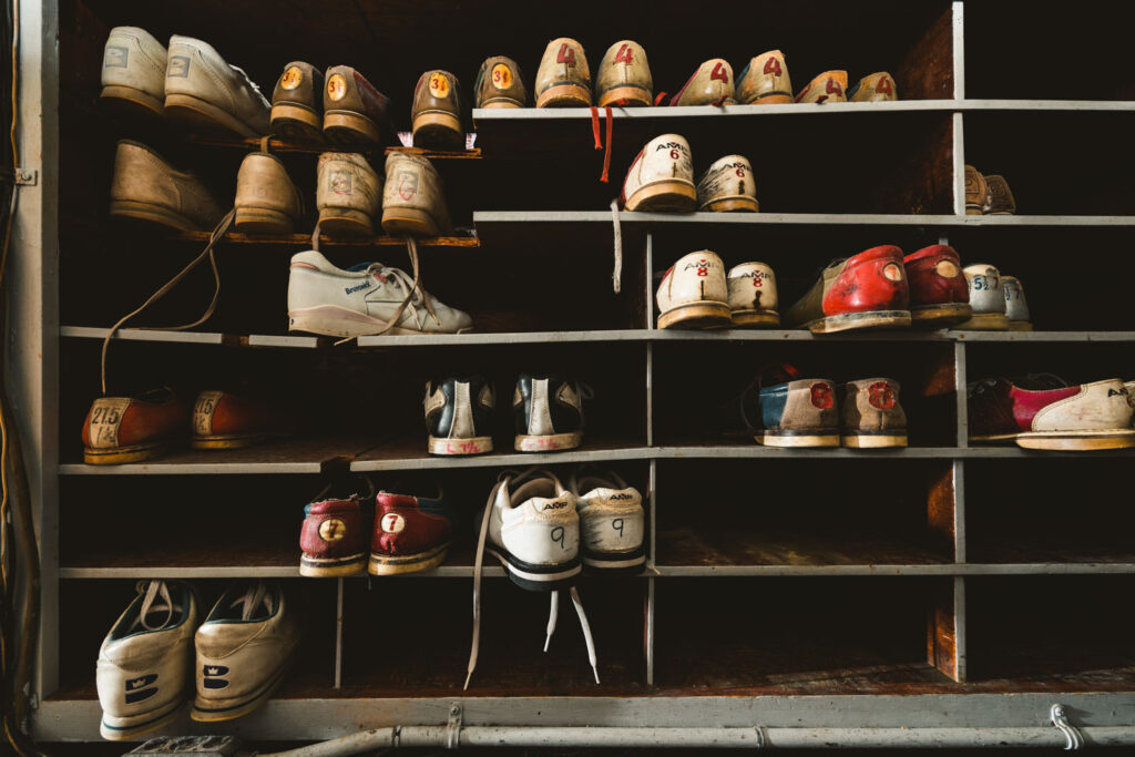 shoes left behind in abandoned bowling alley