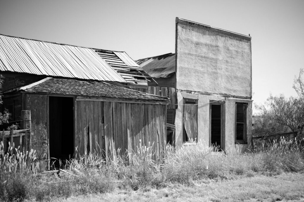 abandoned shops in the ghost town of Verhalen Texas